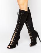 New Look Lace Up Knee High Boots - Black