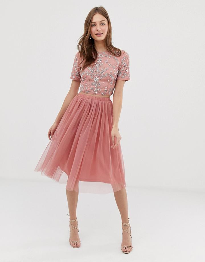 Lace & Beads Tulle Skirt Two-piece In Terracotta - Orange