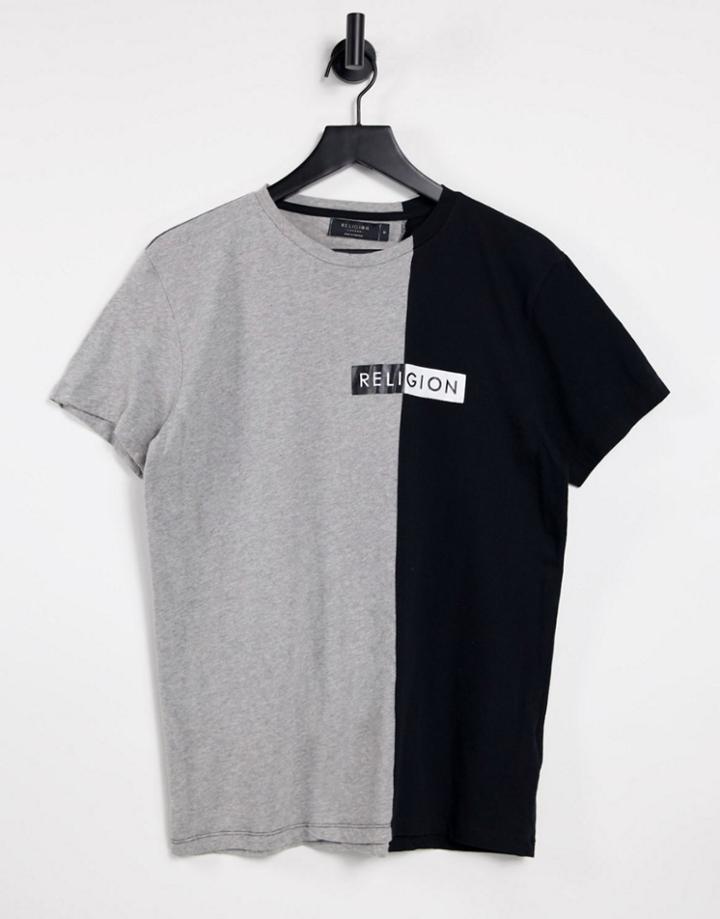 Religion Splice Color Block T-shirt In Gray & Black-grey