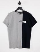 Religion Splice Color Block T-shirt In Gray & Black-grey