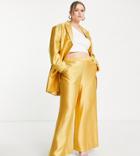 Asos Design Curve Occasion Satin Wide Leg Suit Pants In Gold