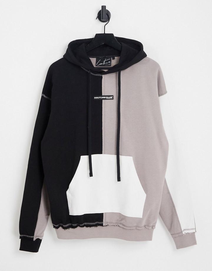The Couture Club Oversized Pullover Hoodie In Gray And Black Splicing - Part Of A Set-multi