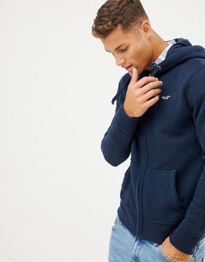 Hollister Icon Logo Full Zip Hoodie In Navy - Navy