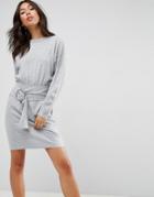 Asos Knitted Dress With Batwing And Ring Detail - Gray