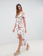 Glamorous Maxi Skirt With Frill Hem And Split Front In Romantic Floral Two-piece-white