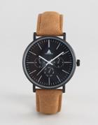 Asos Watch With Tan Distressed Leather Strap - Brown