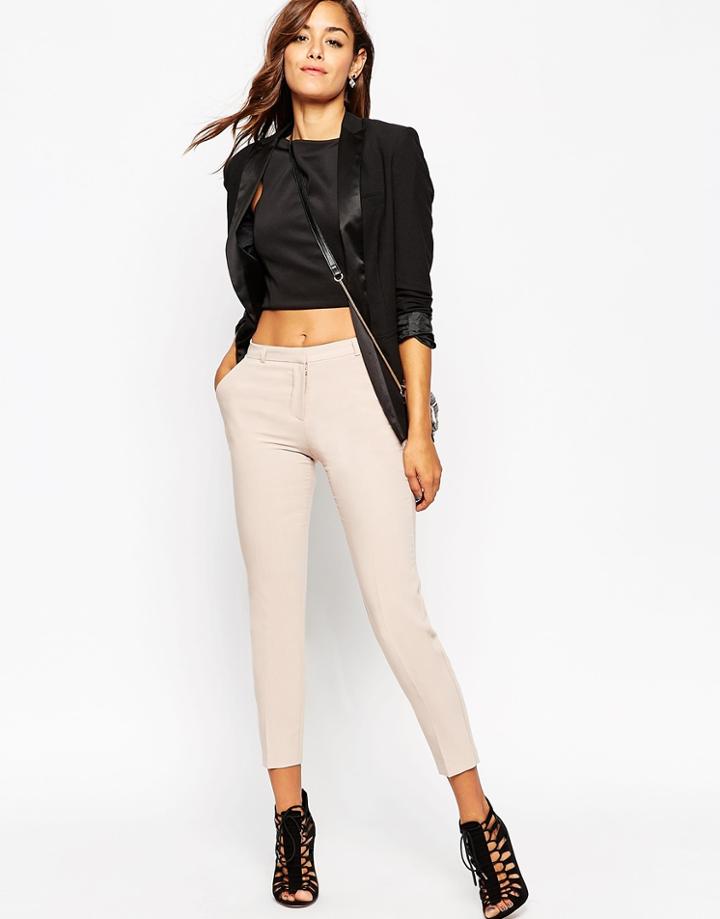 Asos Ankle Grazer Cigarette Pant In Crepe - Natural