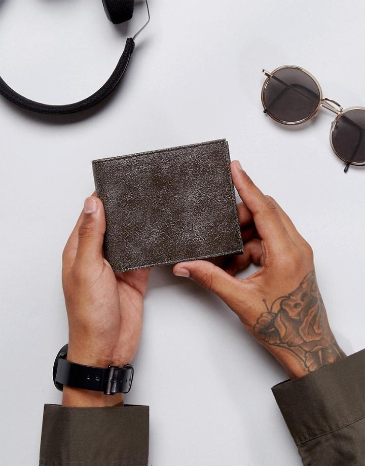 Asos Leather Wallet In Black With Distressed Finish - Black