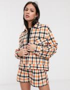 Asos Design Oversized Suit Shacket In Orange Check-multi