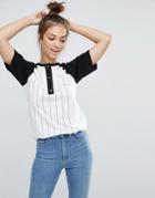 Asos T-shirt With Contrast Paneled Stripe In Oversized Longline Fit - Multi