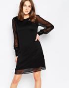 Vila Shift Dress With Chiffon Sleeves - Black