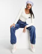 Hollister Off The Shoulder Knitted Top In Cream-white