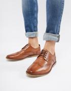 Asos Design Casual Brogue Shoes In Tan Leather With Natural Sole - Tan