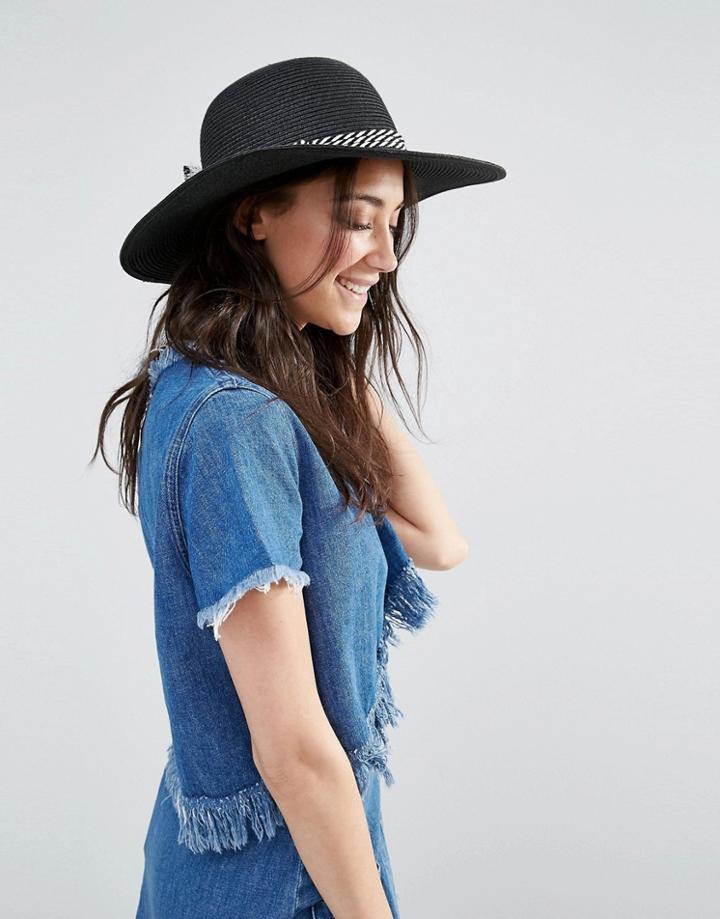 Liquorish Floppy Straw Hat - Black