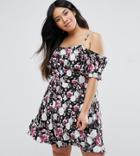 Rage Plus Dress With Overlay Top In Floral Print - Black