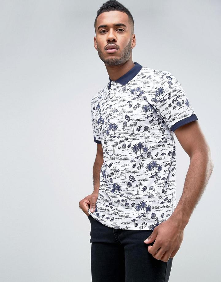 Threadbare Island Print Polo - White
