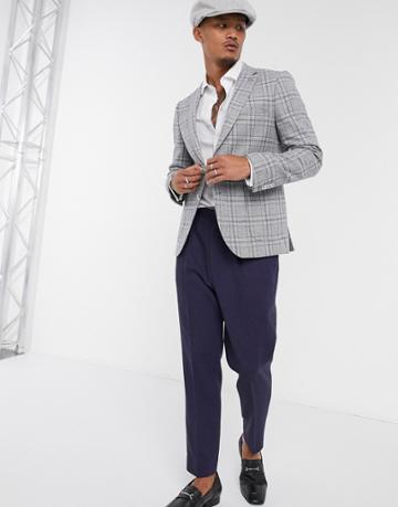 Shelby & Sons Slim Suit Jacket In Gray And Blue Plaid-grey