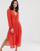 Rahi Scarlett Midi Dress In Dot Flower Print - Red