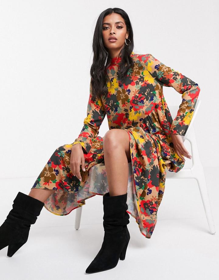 Lost Ink Oversized Smock Dress In Floral