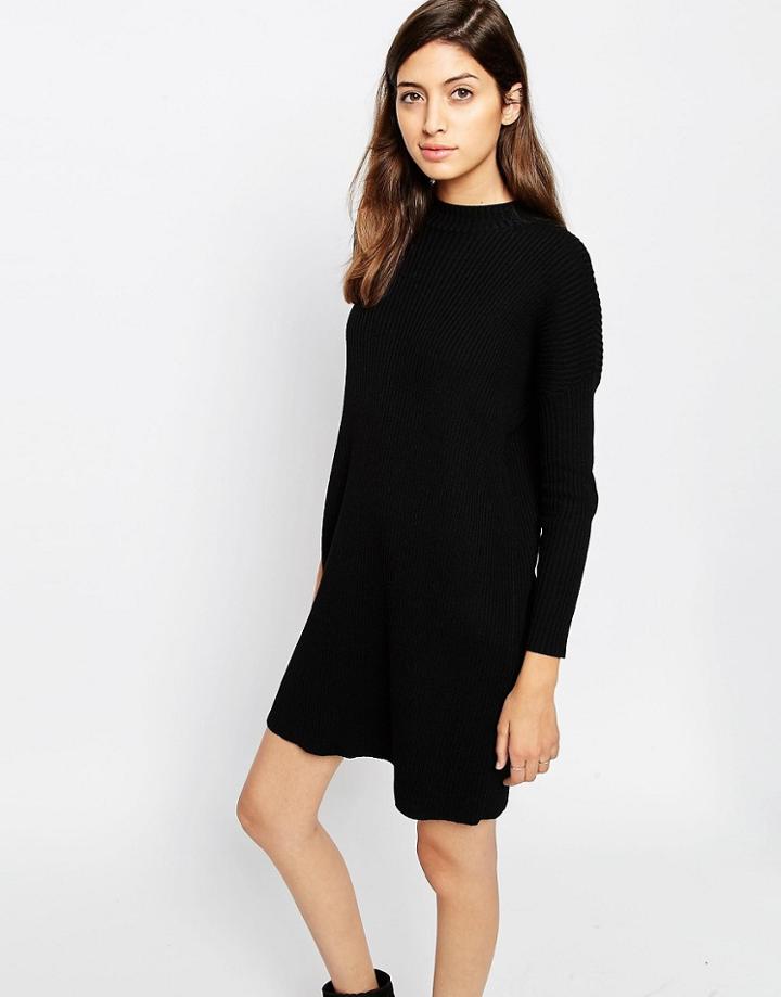 Asos Swing Dress In Rib Knit - Black