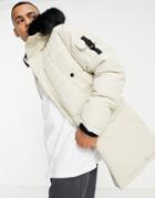 Sixth June Padded Long Parka Jacket In Cream-neutral