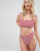 Asos Design Fuller Bust Mix And Match Crinkle Crop Bikini Top In Stripe - Multi