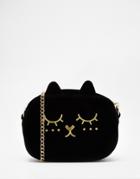 Asos Cat Velvet Cross Body Bag - Black