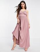 Asos Design Spaghetti Strap Ruched Bust Maxi Dress In Rose-pink