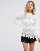 Boohoo Crochet Lace Peplum Bell Sleeve Top - White