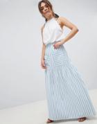 Asos Design Cotton Maxi Skirt With Pockets In Stripe - Multi