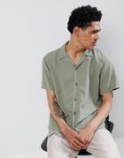 Pull & Bear Join Life Shirt With Revere Collar In Khaki - Green