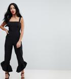 Asos Petite Jumpsuit With Square Neck And Frill Hem - Black