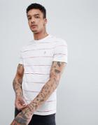 Original Penguin Space Dye Stripe T-shirt Slim Fit Embroidered Logo In White - White
