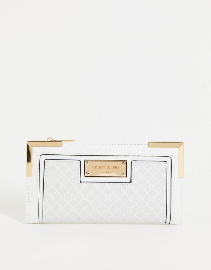 River Island Monogram Panel Wallet In White