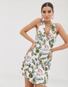 Asos Design Bodycon Dress In Scarf Print-multi