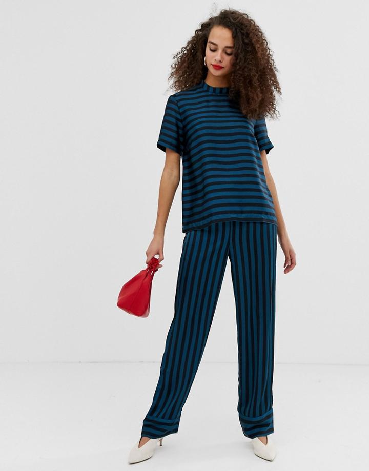 Pieces Tika Stripe Wide Leg Pants-navy