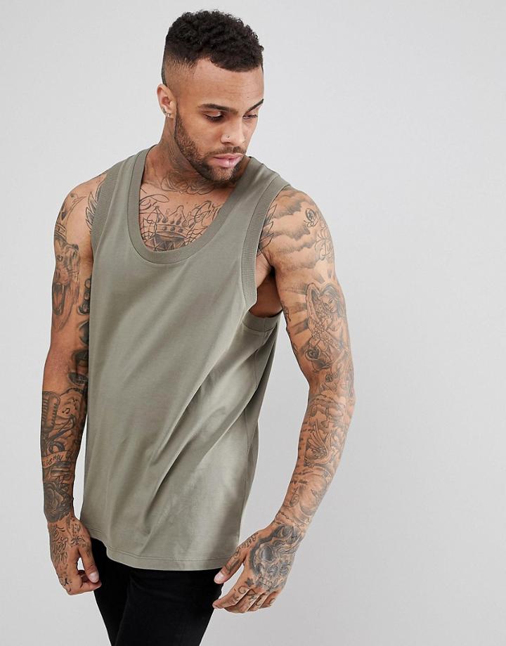 Asos Oversized Tank With Chunky Rib In Gray - Green