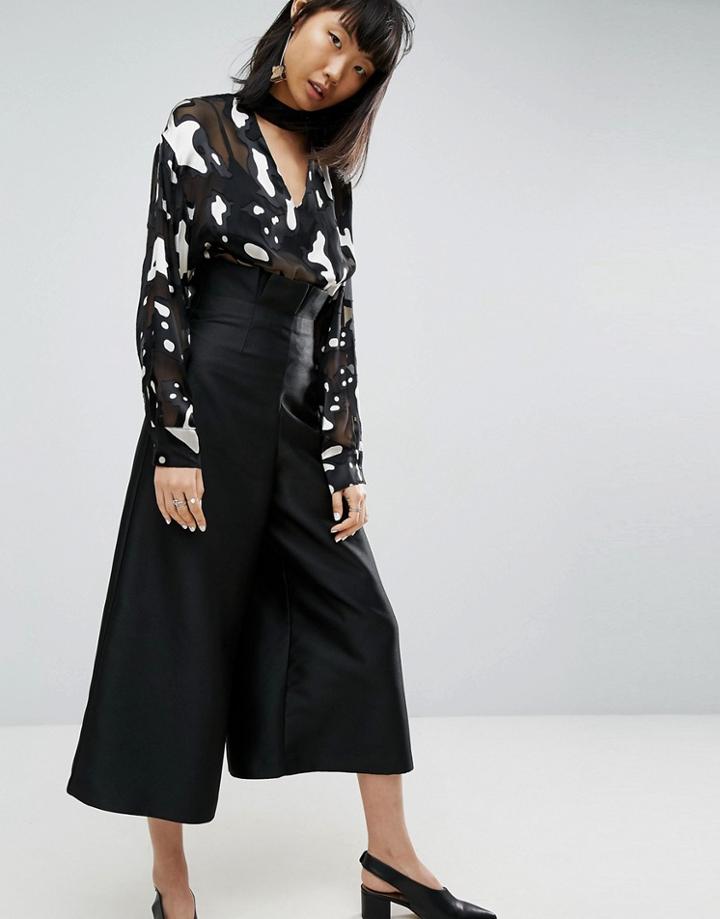 Asos White High Frill Waist Pants - Black