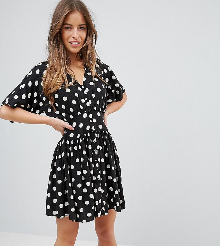 Asos Petite Casual Mini Tea Dress In Washed Spot - Multi