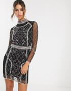 Frock & Frill Long Sleeve Beaded Detail Dress - Black