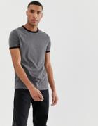 Asos Design T-shirt In Charcoal With Black Contrast Ringer-gray
