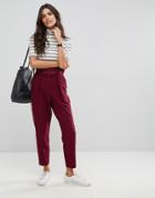 Asos Tailored Paperbag Waist Pants With Self Belt - Red
