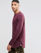 Asos Relaxed Longline Long Sleeve T-shirt With Curved Hem And Zips In Oxblood - Oxblood