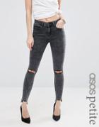 Asos Petite Ridley Skinny Jeans In Acid Black With Extreme Busts And Raw Hem - Blue