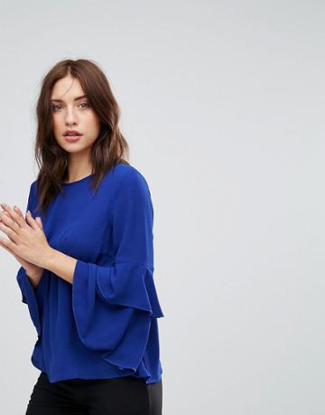 Y.a.s Citta Layered Frill Sleeve Blouse - Blue