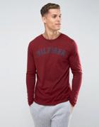 Tommy Hilfiger Logo Long Sleeve Top In Wine Red - Red