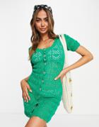 Monki Crochet Mini Dress In Bright Green