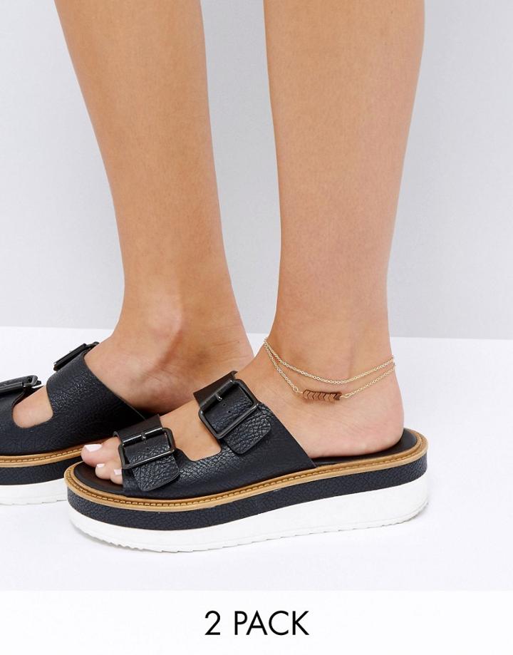 Asos Pack Of 2 Chevron Tie Anklet - Gold