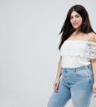 Brave Soul Plus Linda Crochet Bardot Top - Cream