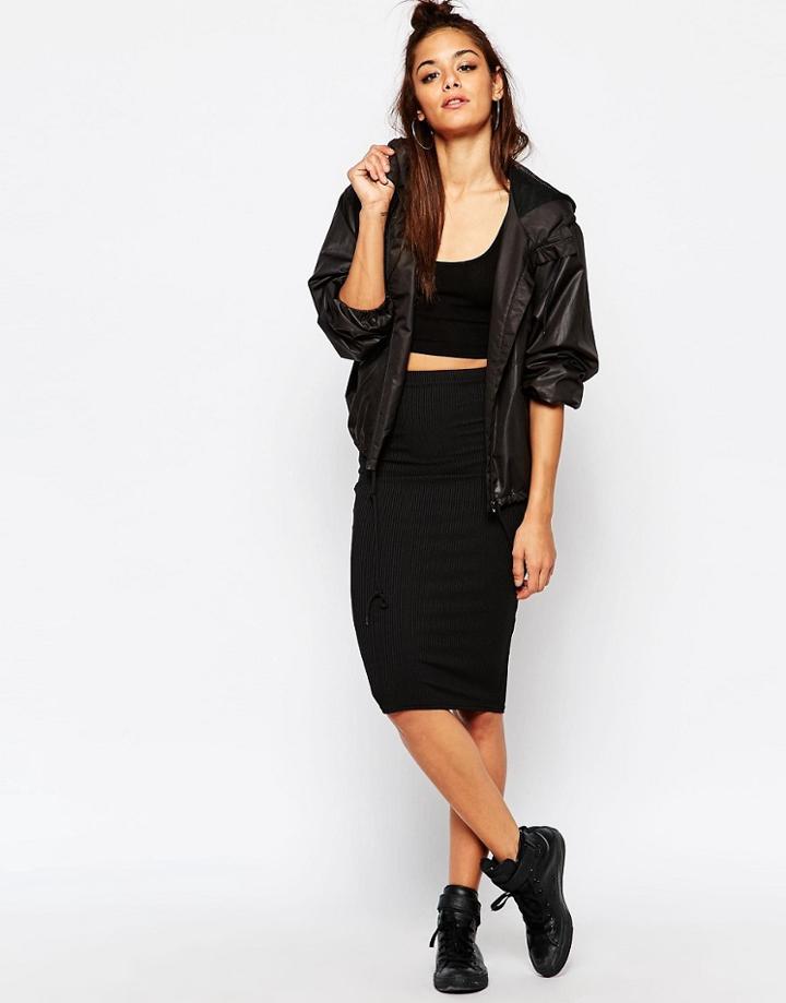 Missguided Ribbed Pencil Skirt - Black